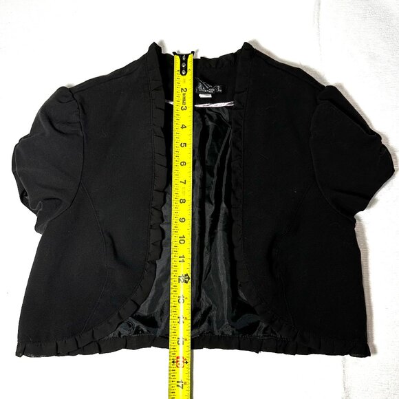 Stooshy Ruffle Trim Black Dressy Short Sleeve Coverup Jacket - Picture 3 of 4
